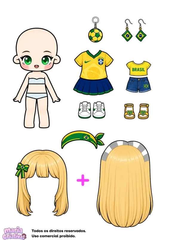 Printable paper doll scene with outfits
