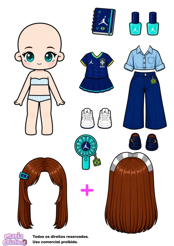 Paper doll play scene with accessories